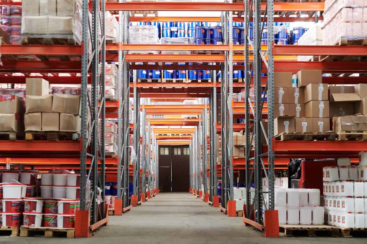 Cleveland warehouse and distribution operation with stocked storage shelves